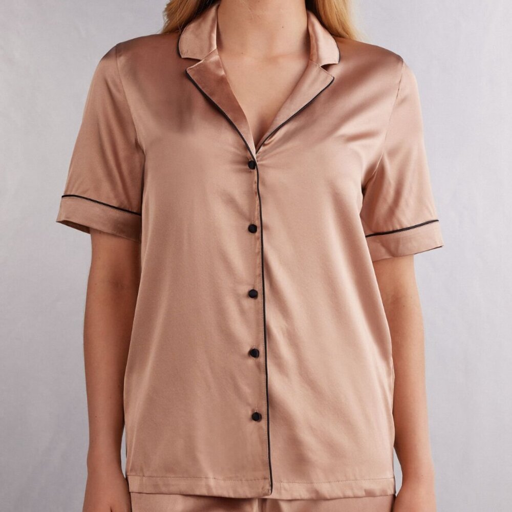 NEW Intimissimi Silk Menswear Cut Pajama Top-Rose-Size S